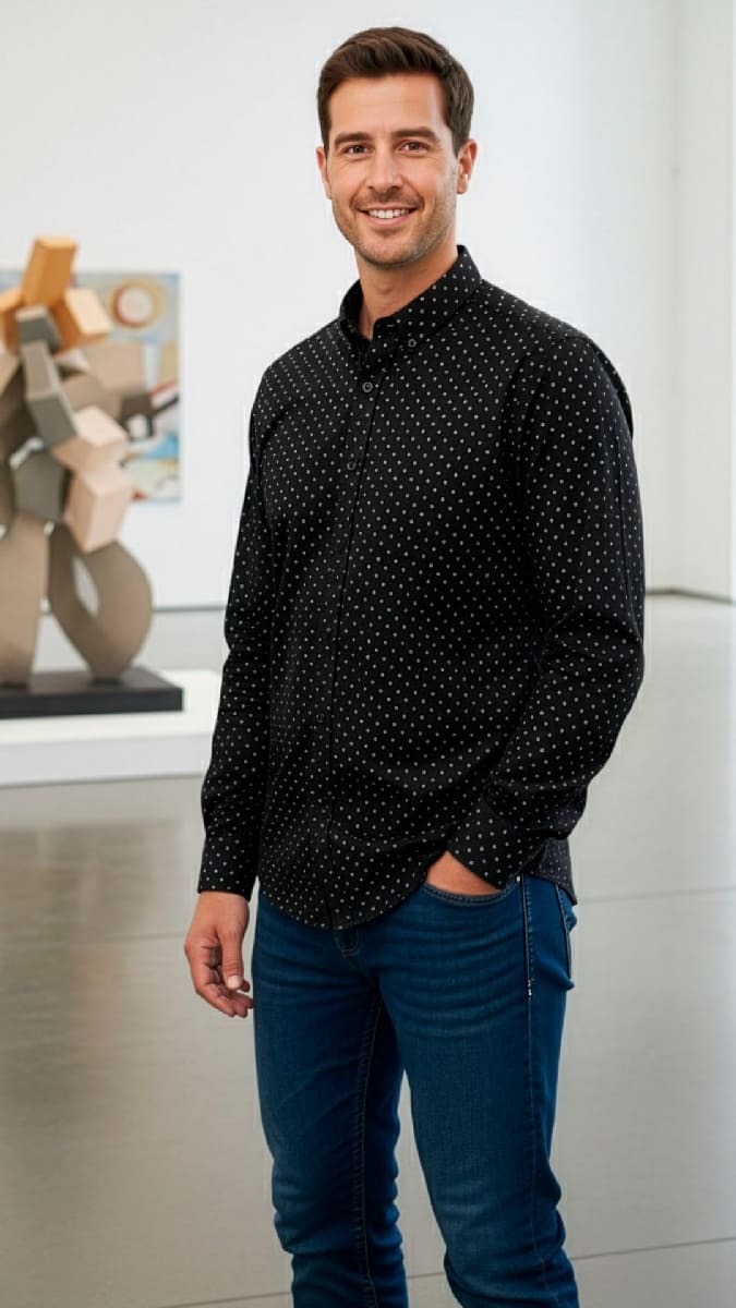 ELEGANCE | Camisa Manga Larga Hombre | Smart Casual - Diamante Negro