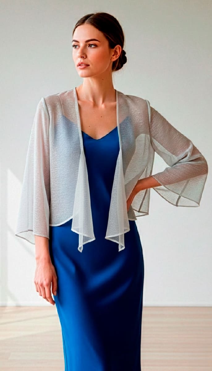 LUMINA | Chal Bolero Transparente | Plateado Metalizado | Fiesta KNS