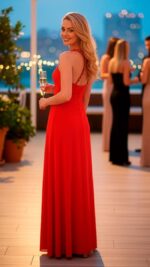 MAGIA | Vestido de Gasa Rojo Halter | Cuentas | Fiesta Formal