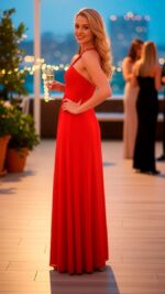 MAGIA | Vestido de Gasa Rojo Halter | Cuentas | Fiesta Formal